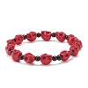 Natural Mashan Jade Skull & Synthetic Turquoise(Dyed) Beaded Stretch Bracelet BJEW-JB08377-3