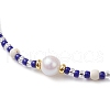 Adjustable Round Imitation Pearl & Dyed Synthetic Turquoise & Glass Seed Beads Braided Anklets AJEW-AN00672-02-3