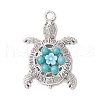 Synthetic Turquoise & Acrylic Beaded Flower Sea Animal Pendants PALLOY-JF03830-3