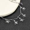 304 Stainless Steel Textured Link Bar Butterfly Charm Tassel Necklaces NJEW-R023-03P-3