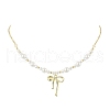 Bowknot Alloy Shell Pearl Pendants Necklaces NJEW-TA00152-1