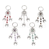 5Pcs 5 Styles Tibetan Style Alloy Natural Gemstone Keychains KEYC-JKC01240-2