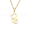 Cat Shape 304 Stainless Steel Hollow Kitten Pendant Necklaces for Women FS-WG44308-02-3