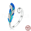 Feather Rhodium Plated 925 Sterling Silver Micro Pave Clear Cubic Zirconia Enamel Adjustable Cuff Rings FS-WG2F112-01-4