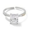 Mother's Day Rings Rectangle Rack Plating Brass Micro Pave Cubic Zirconia Solitaire Ring RJEW-Z059-10P-03-2