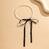 Bowknot Satin Cord Plastic Imitation Pearl Round Beaded Choker Necklaces for Women WG8633D-01-1