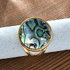 Flat Round 304 Stainless Steel Paua Shell Cuff Rings for Women RJEW-G346-02G-01-3