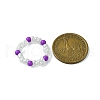 Round Synthetic Turquoise with Glass Seeded Beaded Stretch Rings for Women RJEW-JR00707-04-3
