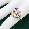 Flower Brass Pave Cubic Zirconia Pendant Necklaces & Earring & Ring & Link Bracelets Sets for Women FS-WG38B31-03-4