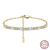 925 Sterling Silver Pave Cubic Zirconia Rectangle Link Chain Bracelets BJEW-A037-07G-2