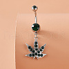 Maple Leaf 316L Surgical Stainless Steel Pave Teal Cubic Zirconia Curved Barbell Dangle Belly Rings FS-WG72B10-02-2