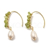 Natural Pearl with Natural Peridot Dangle Earrings EJEW-M252-01G-1