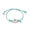 Natural Cowrie Shell with Evil Eye Braided Bead Bracelet with Nylon & Cotton Cord for Women BJEW-JB09140-4