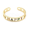 Word Happy Brass Micro Pave Colorful Cubic Zirconia Open Cuff Bangles for Women BJEW-Z062-21G-2