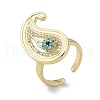 Rack Plating Brass Micro Pave Cubic Zirconia Teardrop Open Cuff Rings for Women RJEW-C088-04G-1