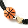 Sport Theme Acylic & Brass Heart Braided Bead Bracelet BJEW-JB09713-4