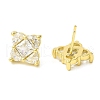 Rhombus Brass Micro Cubic Zirconia Stud Earrings EJEW-L270-20G-02-1