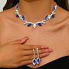 Leaf Brass Rhinestone Stud Dangle Earrings & Pendant Necklaces Set for Women SJEW-M102-03S-02-1