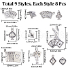SUNNYCLUE 72Pcs 9 Styles Tibetan Style Alloy Pendants FIND-SC0006-64-2