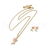 Cubic Zirconia Flower of Life Pendant Necklace & Diamond Stud Earrings SJEW-M099-01G-2