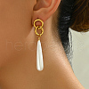 Vintage Long Teardrop Stainless Steel Imitation Pearl Stud Earrings BM9992-4