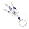 Woven Net/Web with Feather Alloy & Natural Lapis Lazuli & Glass Seed Keychains KEYC-MZ00041-03-4