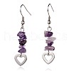 Heart Natural Amethyst Dangle Earrings EJEW-JE01886-02-1