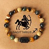 12 Constellations Natural Tiger Eye & Picture Jasper Round Beaded Stretch Bracelets for Men Women WG21EC3-06-1