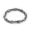 Synthetic Hematite Twist Rectangle & Round Beaded Stretch Bracelet & Beaded Necklace with Magnetic Clasp G-C006-06-5