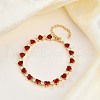 Brass Micro Pave Red Cubic Zirconia Link Chain Bracelets for Women BJEW-M047-02B-1