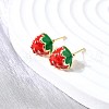 Strawberry Brass Stud Earrings EJEW-V011-04G-2