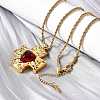 Cross with Heart 304 Stainless Steel Cubic Zirconia Pendant Necklaces NJEW-H070-01G-01-3