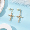 3 Pairs 3 Colors Brass Beaded Cross Dangle Stud Earrings EJEW-JE06479-3