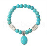 Synthetic Turquoise Beaded Bracelets BOHO-PW0001-045G-1