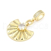 Brass Clear Cubic Zirconia Fan European Dangle Charms KK-Z090-05G-2