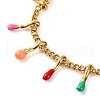 304 Stainless Steel Colorful Enamel Tassel Oval Charm Bracelets for Women BJEW-G711-08G-2