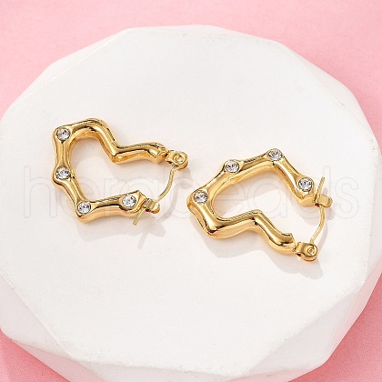 304 Stainless Steel Micro Pave Clear Cubic Zirconia Heart Hoop Earrings EJEW-V016-06G-02-1