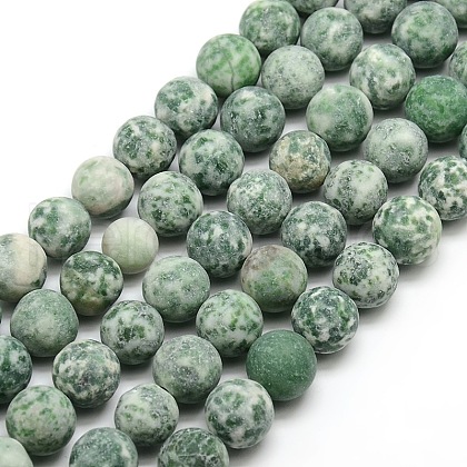 Frosted Natural Green Spot Jasper Round Bead Strands G-M064-10mm-10-1