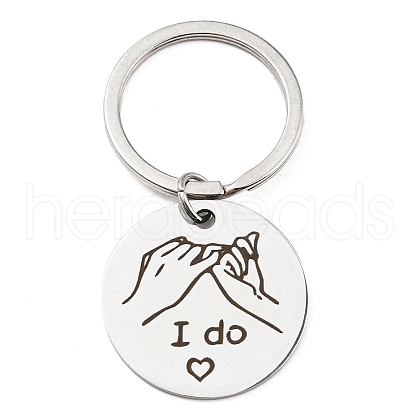 Non-Tarnish Valentine's Day Theme 304 Stainless Steel Flat Round with Word I Do Pendant Keychain KEYC-K018-01P-02-1