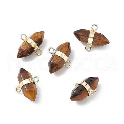 Natural Tiger Eye Double Terminal Pointed Connector Charms G-P491-11G-01-1