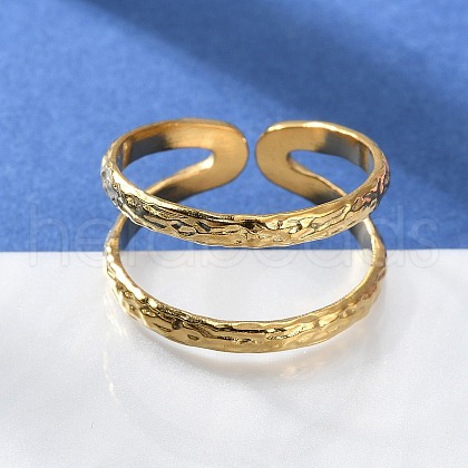 Ion Plating(IP) 304 Stainless Steel Double Line Open Cuff Ring for Women RJEW-S405-200G-1