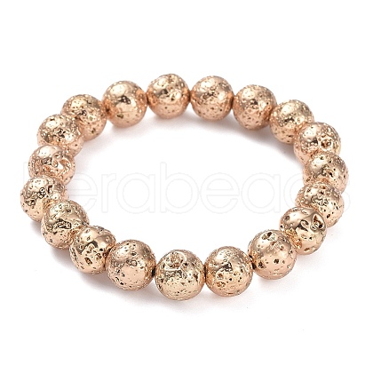 Electroplated Natural Lava Rock Beads Stretch Bracelets BJEW-G623-01LG-10mm-1