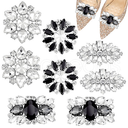 AHADERMAKER 8Pcs 4 Styles Brass Rhinestone Shoe Decorations AJEW-GA0006-98-1
