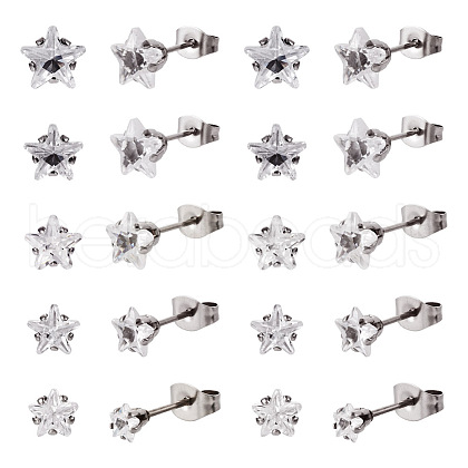 40Pcs 5 Size Crystal Rhinestone Tiny Star Stud Earrings EJEW-TA0001-13-1