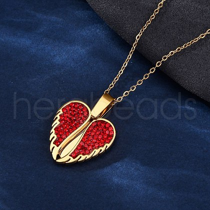304 Stainless Steel Polymer Clay Rhinestones Wing Openable Pendant Necklaces for Women NJEW-Z065-14G-01-1