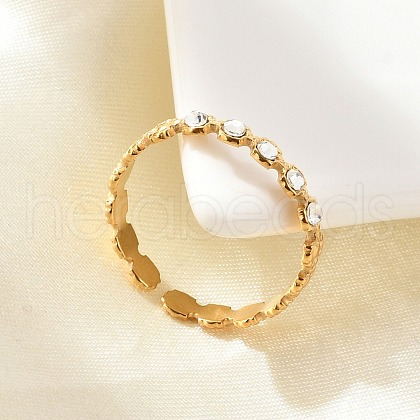 304 Stainless Steel Rhinestone Open Cuff Rings RJEW-M070-02G-02-1