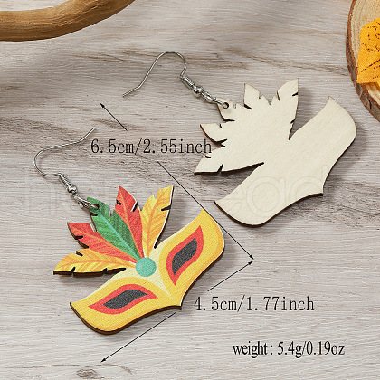 Wood Feather Dangle Earrings for Carnival Party KF5702-5-1