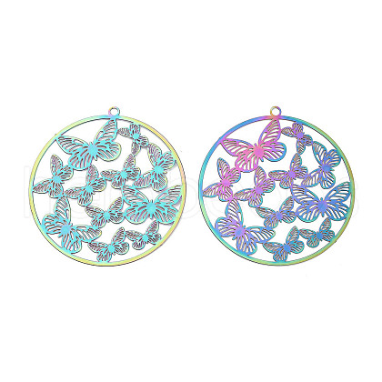 201 Stainless Steel Etched Metal Embellishments Pendants STAS-A113-06RC-1