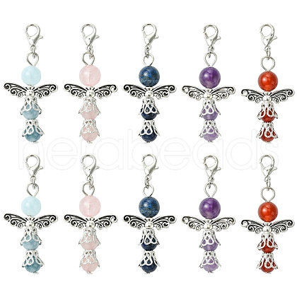 20Pcs 5 Styles Angel Natural Carnelian & Rose Quartz & Quartz & Lapis Lazuli & Amethyst Pendant Decorations HJEW-FS00014-1