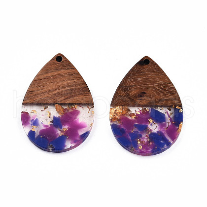 Transparent Resin & Walnut Wood Pendants RESI-N025-028-A06-1